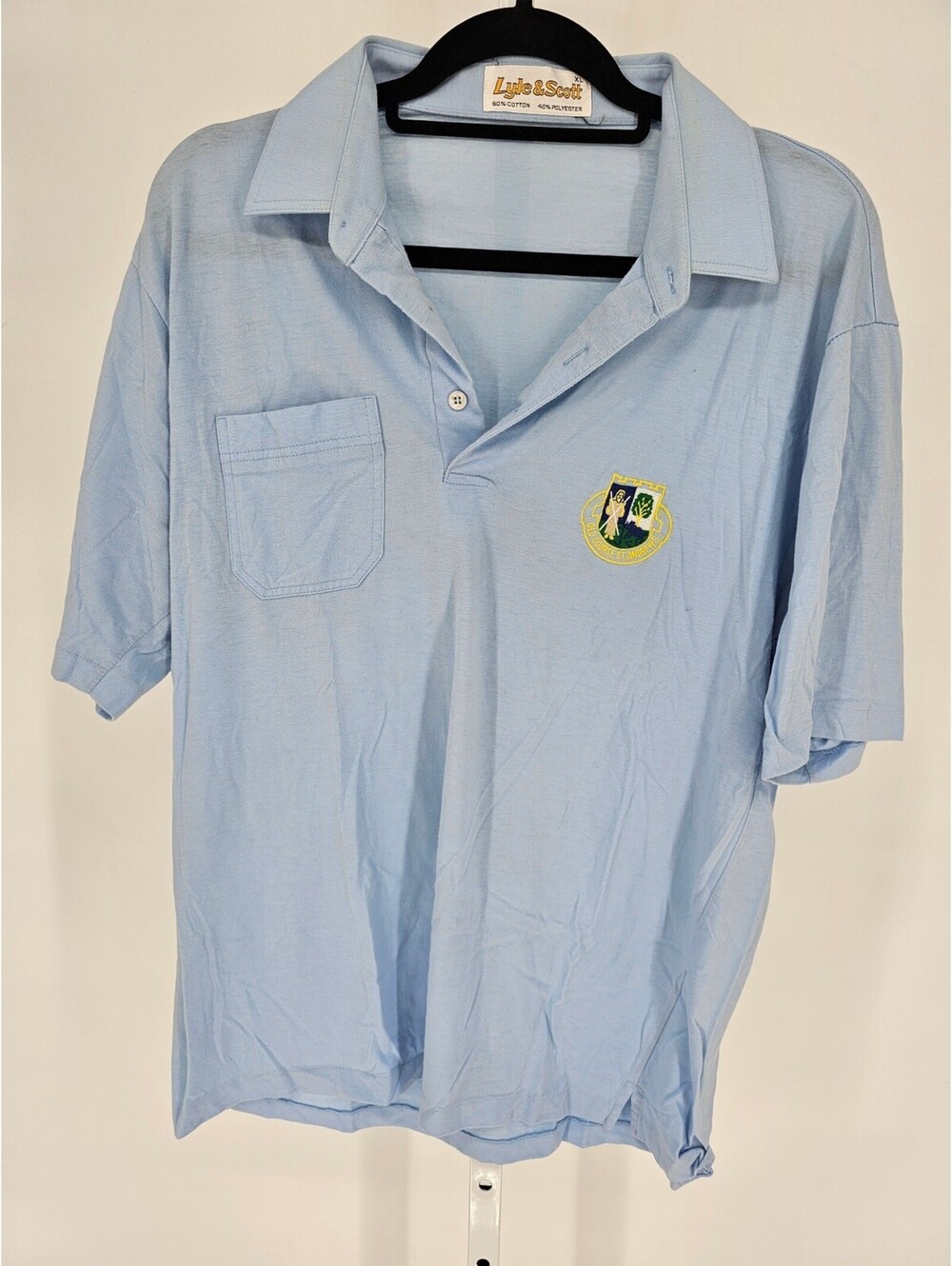 Vintage Lyle & Scott Mens Sz XL Short Sleeve Golf Polo Shirt St Andrews Blue